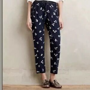 Anthropologie Hei-Hei Sz M Finna Origami Paper Crane  Print Joggers Navy Blue